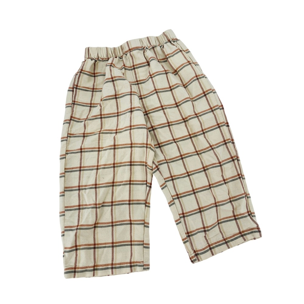 Rylee + Cru Plaid Pants Kids 2-3Y Cream Brown Check Elastic Waist